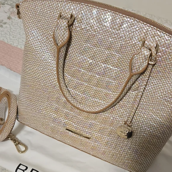 NEW Brahmin Duxbury Satchel in Tiramisu...a shimmering cream/gold leather - Picture 7 of 16